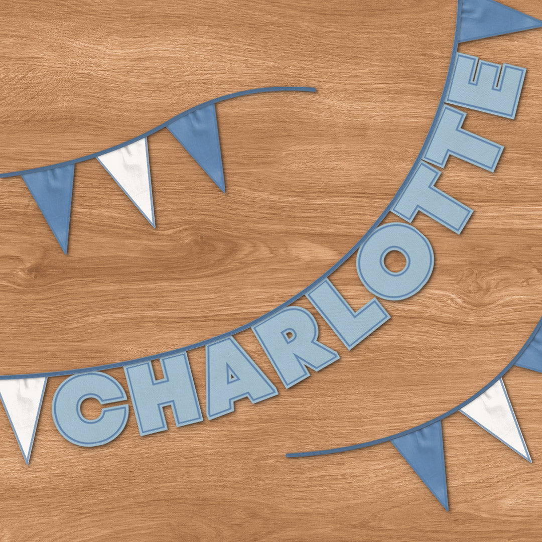 Personalised 9 Letter Name Bunting in Soft Blue