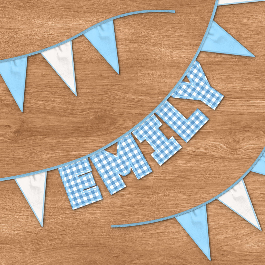 Personalised 5 Letter Name Bunting in Blue Gingham