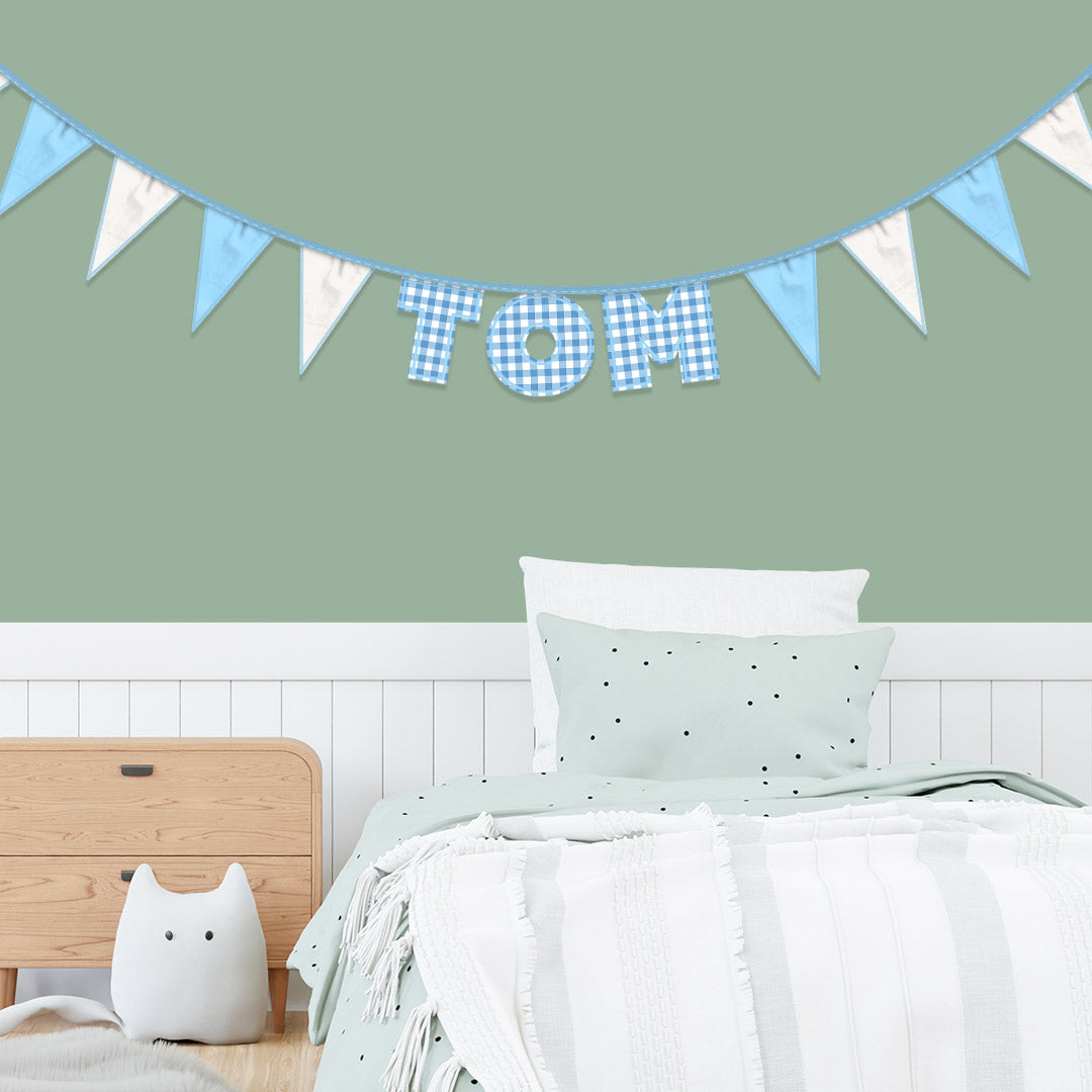 Personalised 3 Letter Name Bunting in Blue Gingham