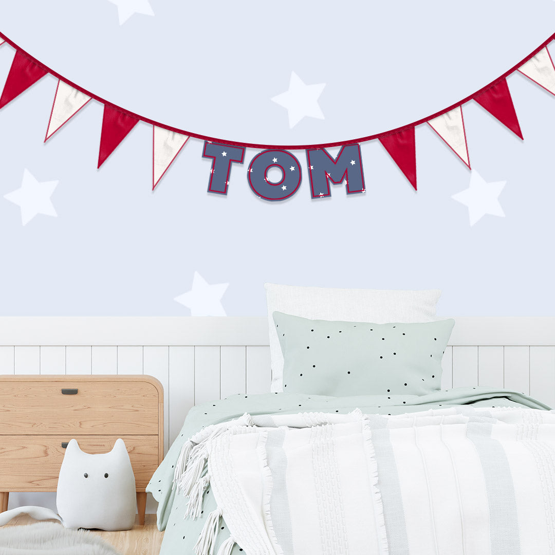 Personalised 3 Letter Name Bunting in Navy Stars
