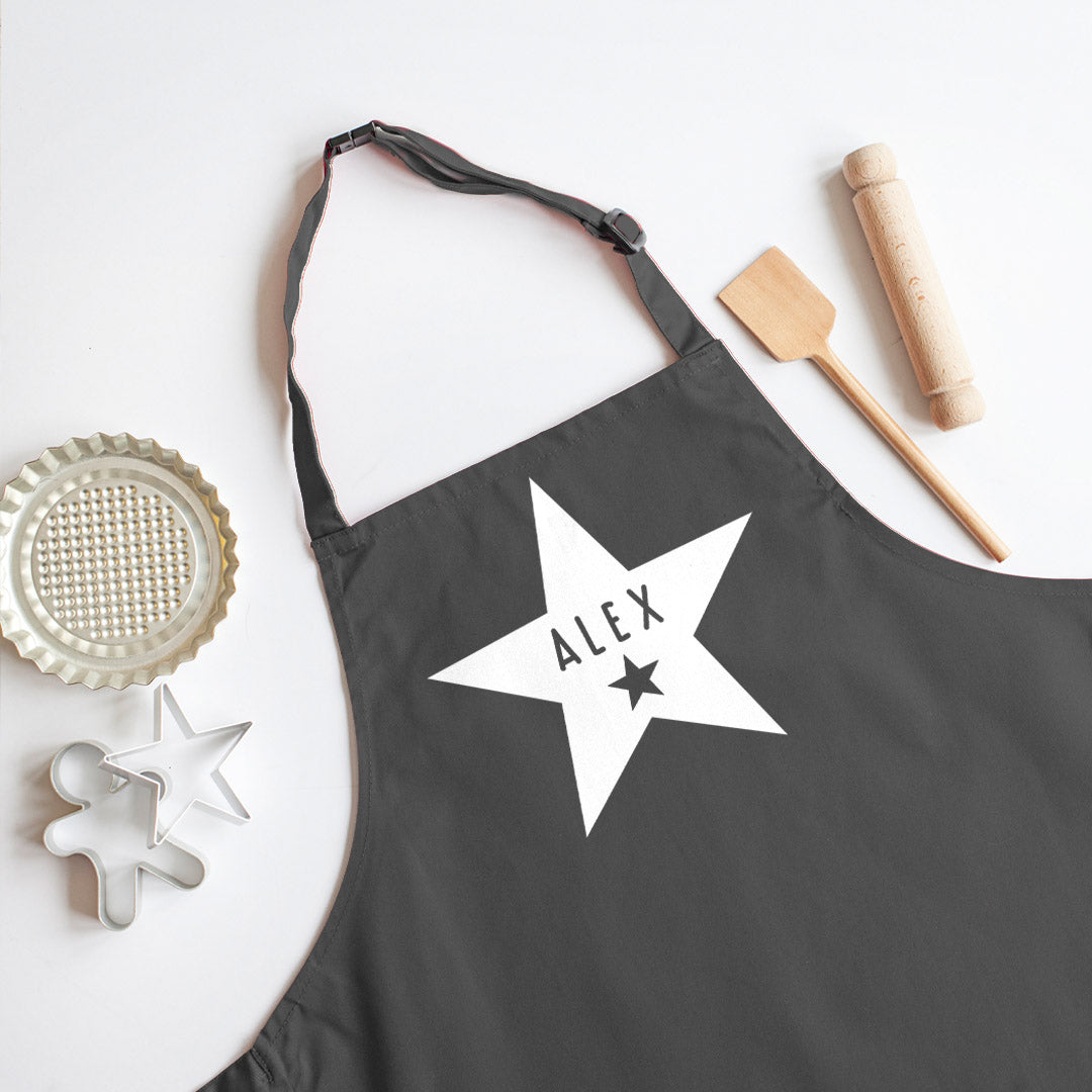 Personalised Child's Star Apron 7-10 Years in Grey