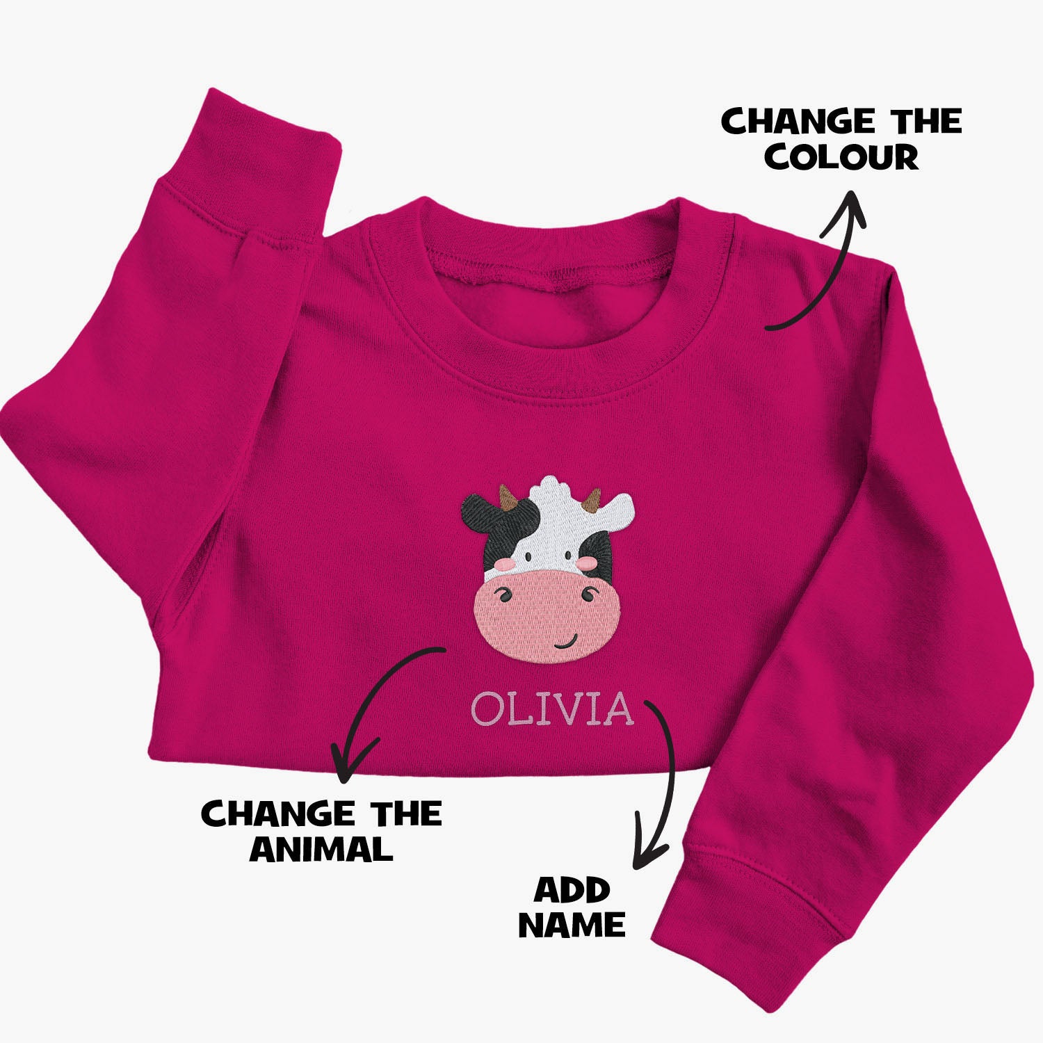 Personalised 'On The Wild Side' Embroidered Children's Cow Jumper