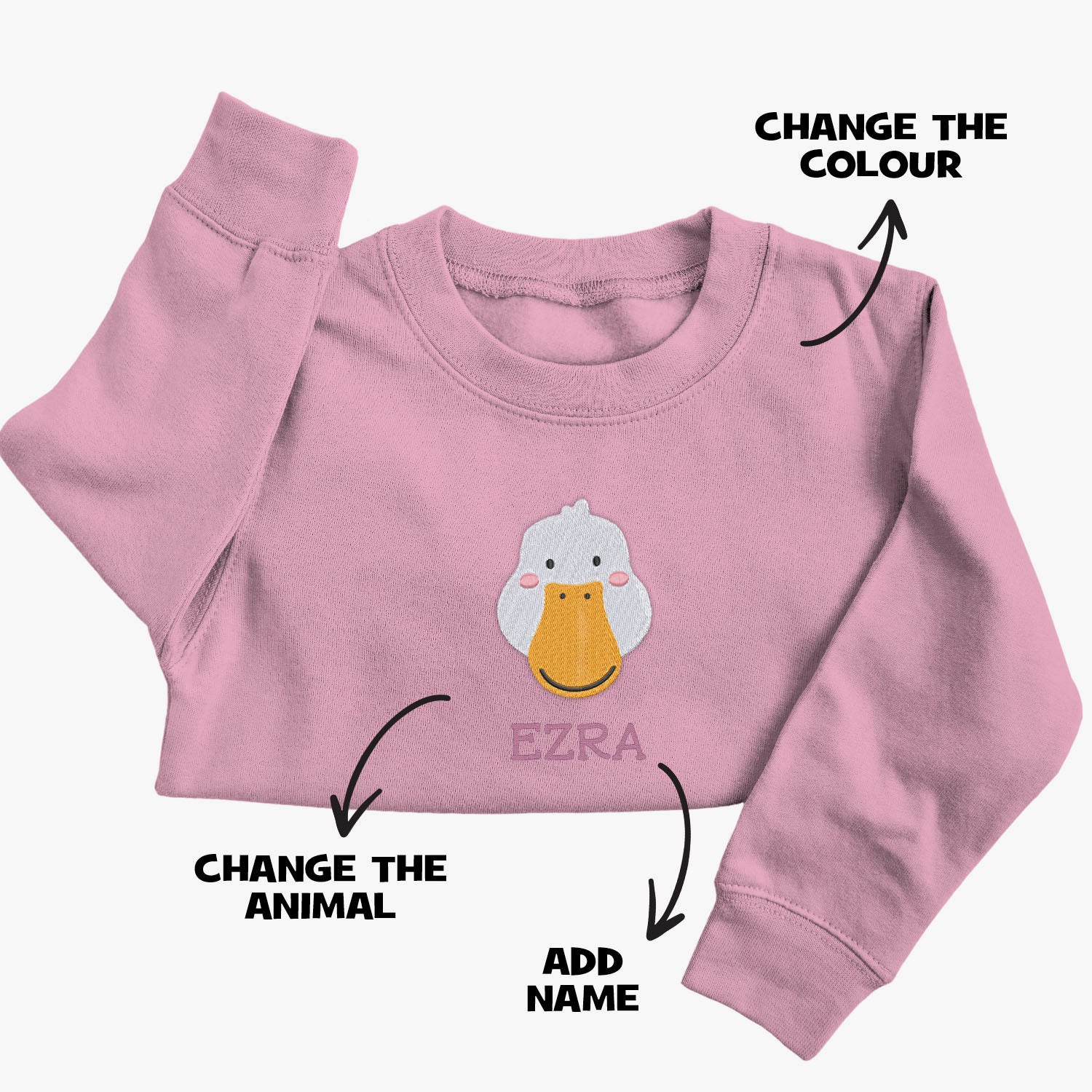 Personalised 'On The Wild Side' Embroidered Children's Duck Jumper