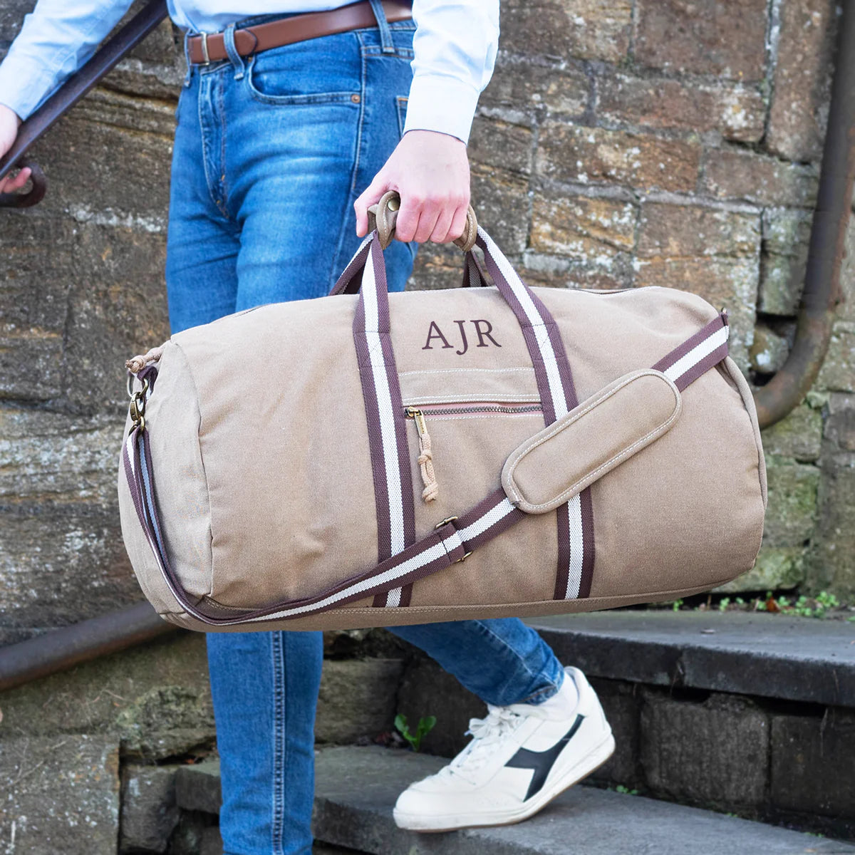 Personalised Large Canvas Holdall in Sand