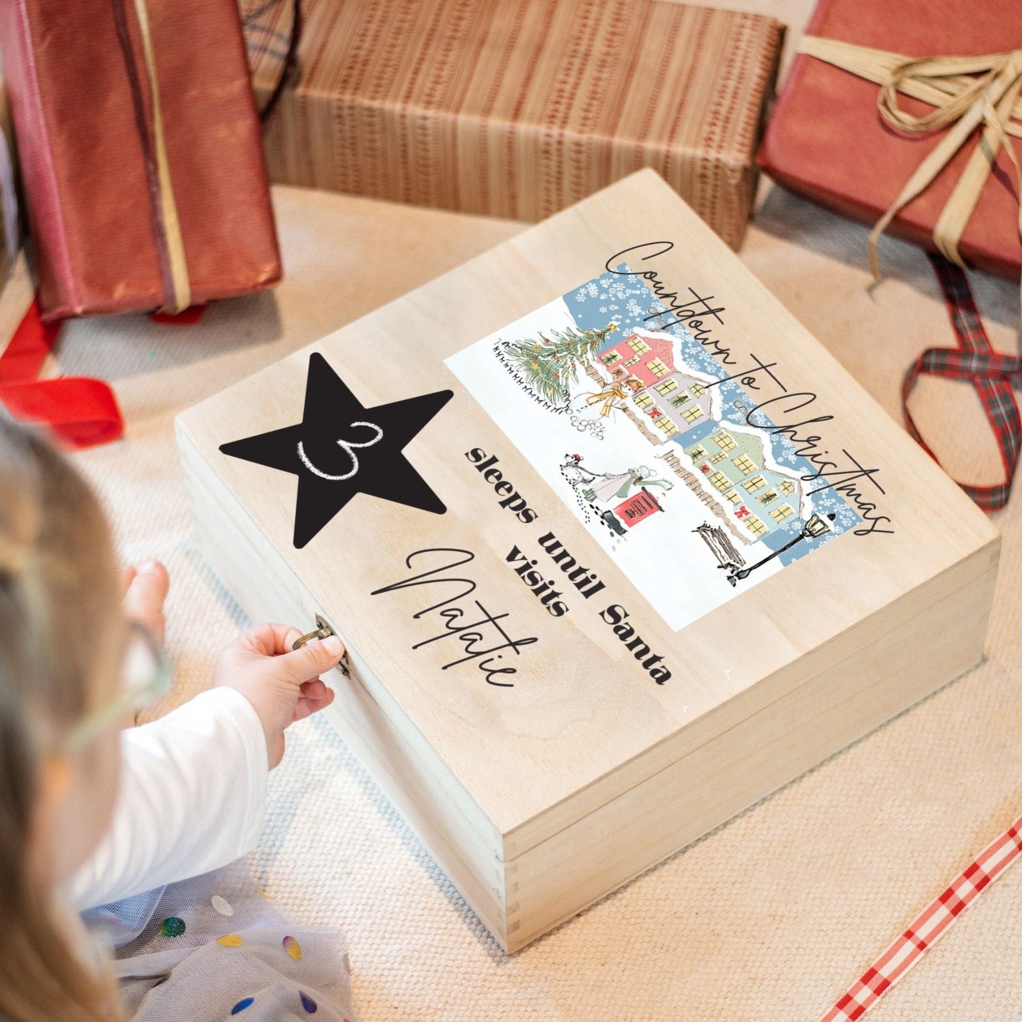 Personalised Christmas Countdown Advent Wooden Box