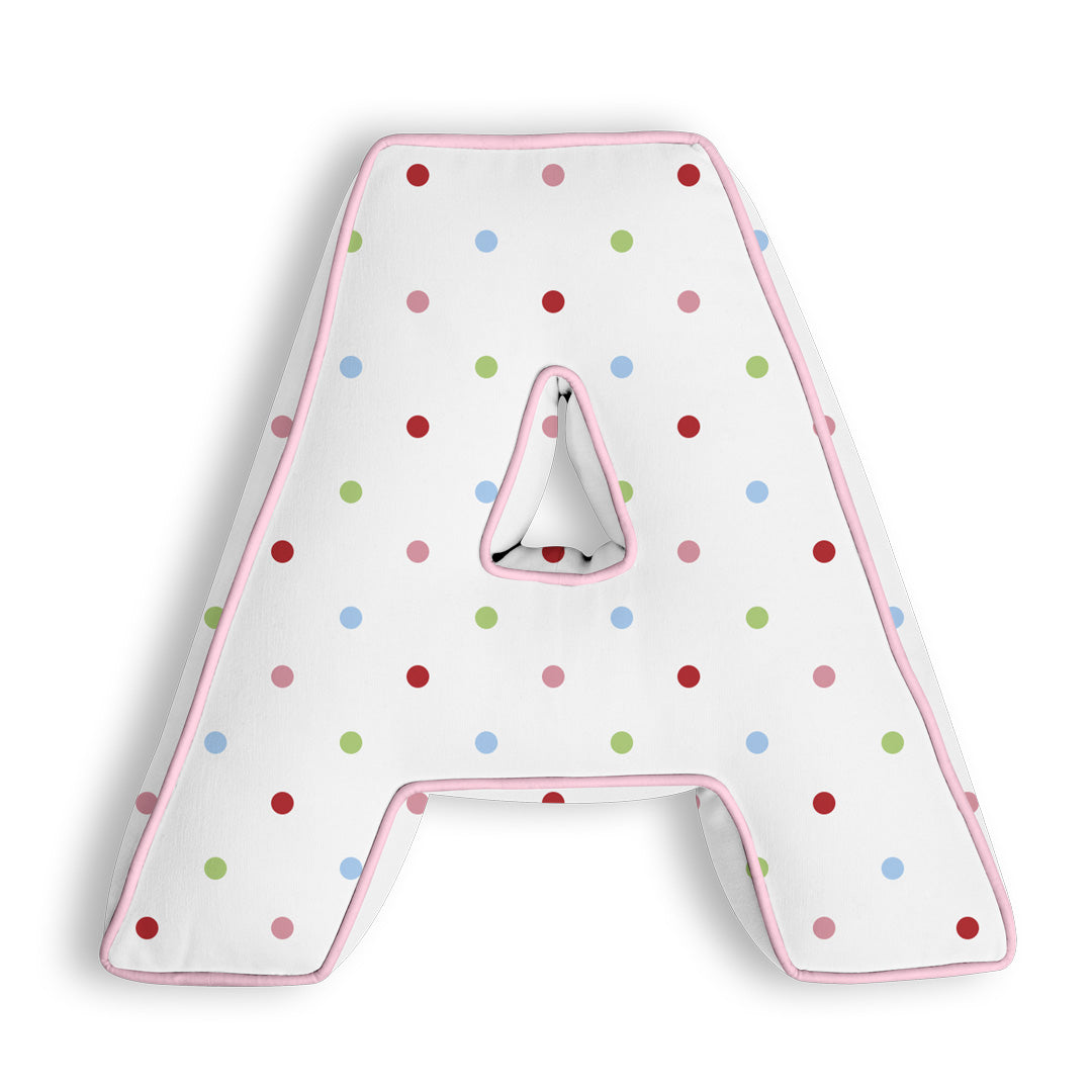 Personalised Letter Cushion 'A' in Colourful Polka Dot