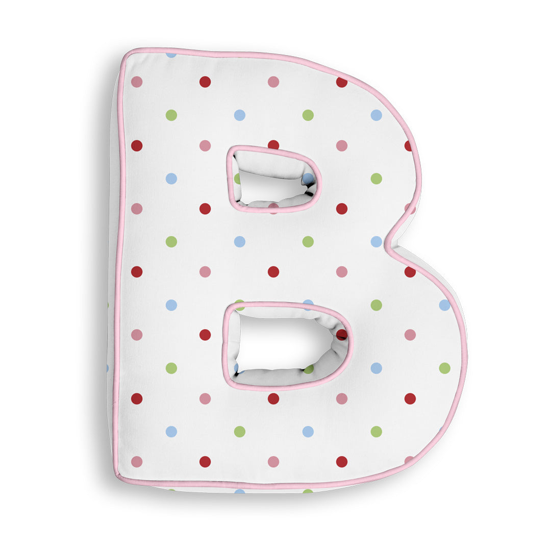 Personalised Letter Cushion 'B' in Colourful Polka Dot