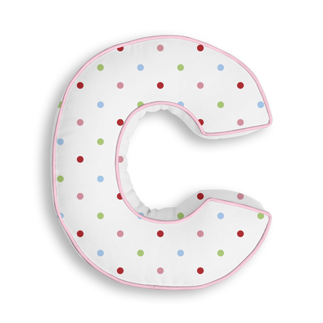 Personalised Letter Cushion 'C' in Colourful Polka Dot