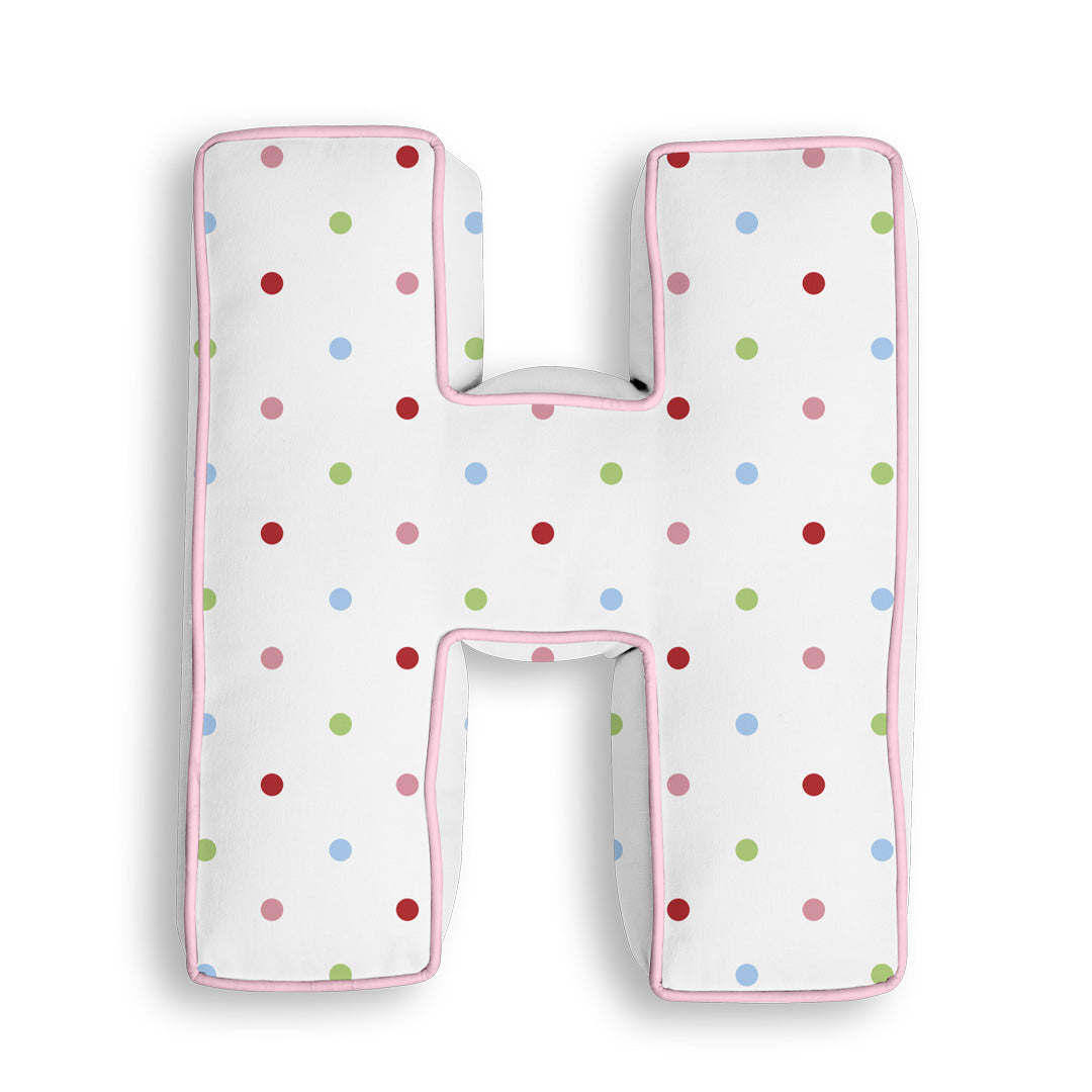 Personalised Letter Cushion 'H' in Colourful Polka Dot