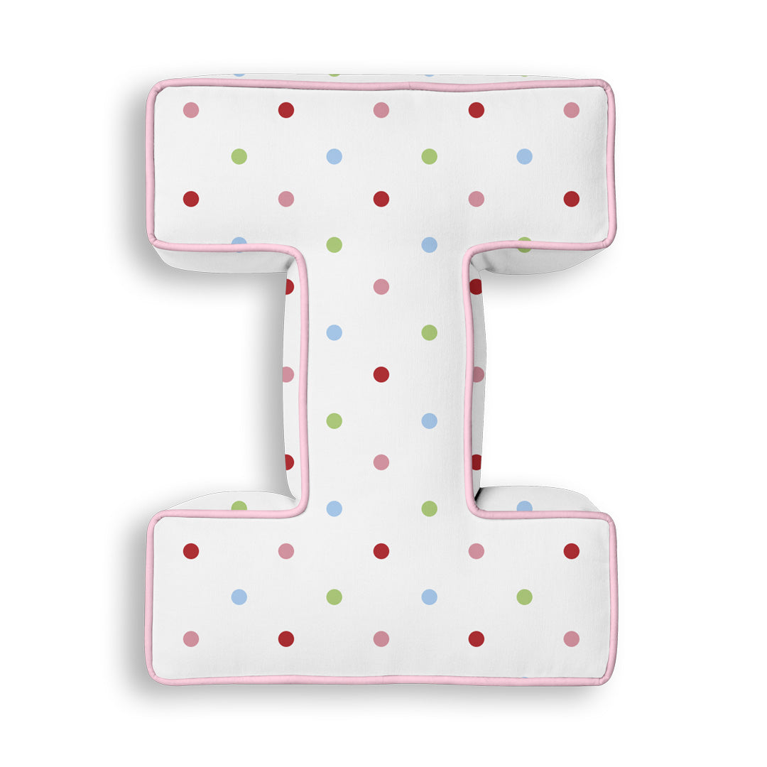 Personalised Letter Cushion 'I' in Colourful Polka Dot