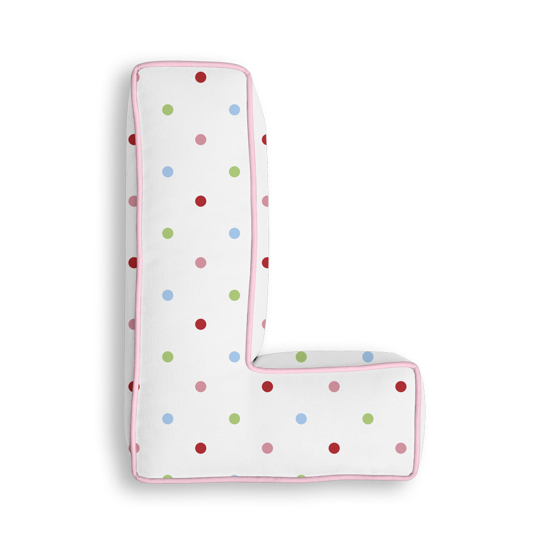 Personalised Letter Cushion 'L' in Colourful Polka Dot