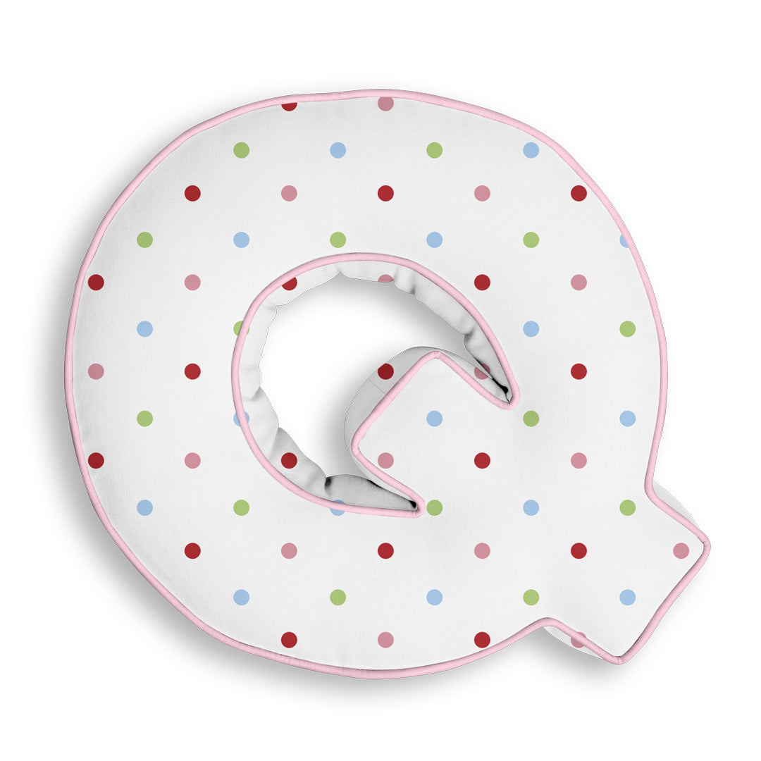 Personalised Letter Cushion 'Q' in Colourful Polka Dot