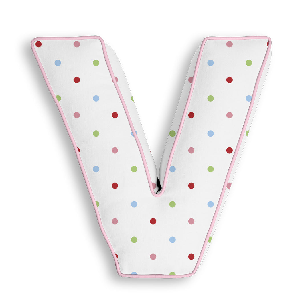 Personalised Letter Cushion 'V' in Colourful Polka Dot