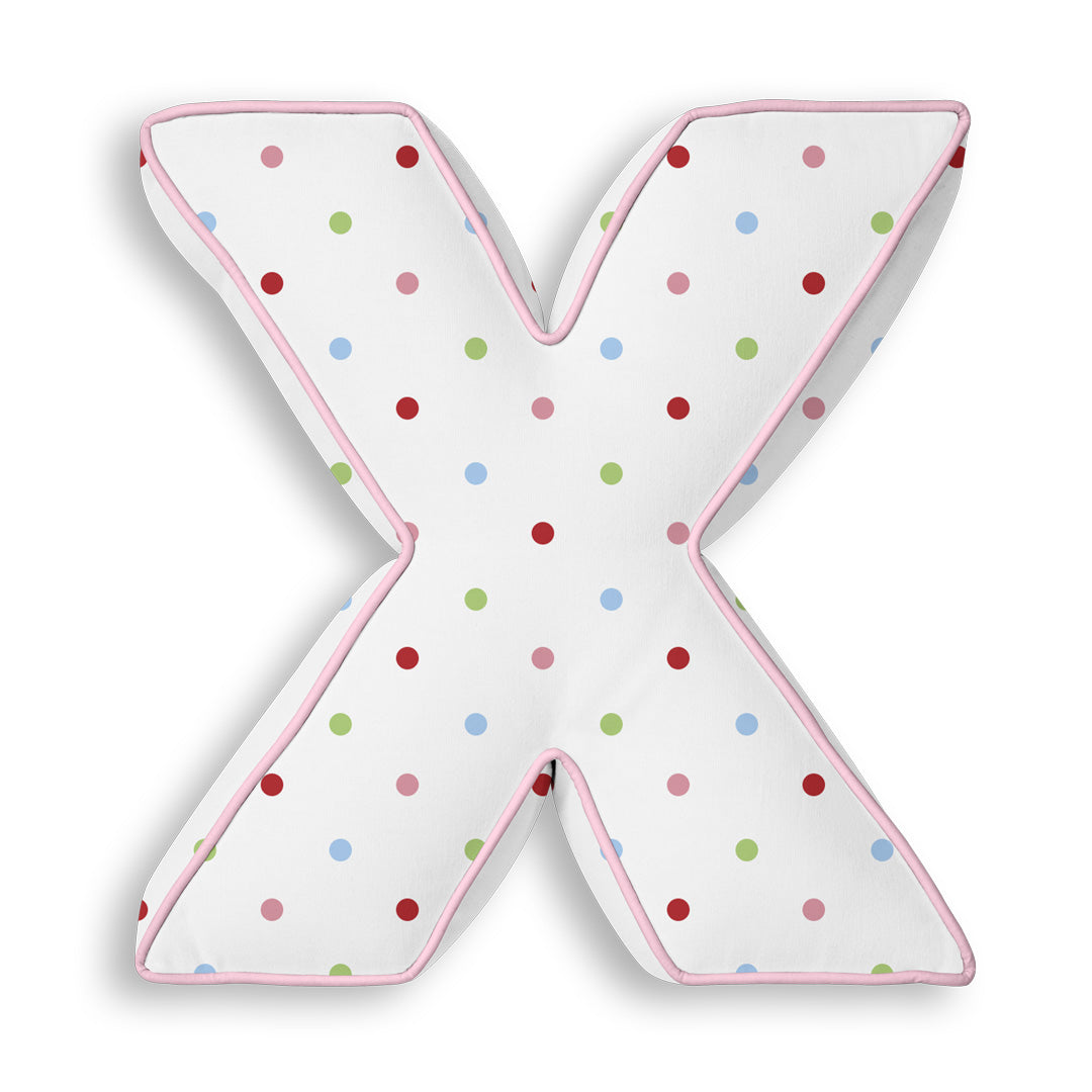 Personalised Letter Cushion 'X' in Colourful Polka Dot