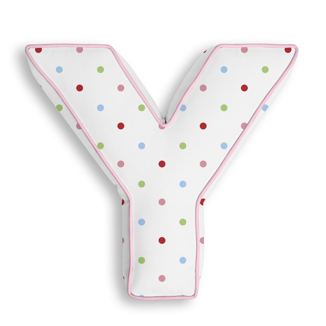 Personalised Letter Cushion 'Y' in Colourful Polka Dot