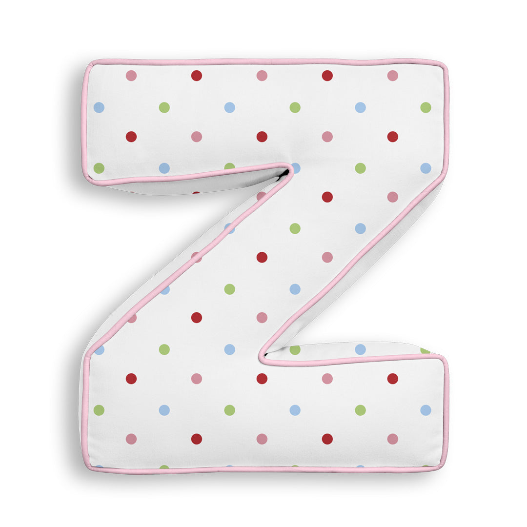 Personalised Letter Cushion 'Z' in Colourful Polka Dot
