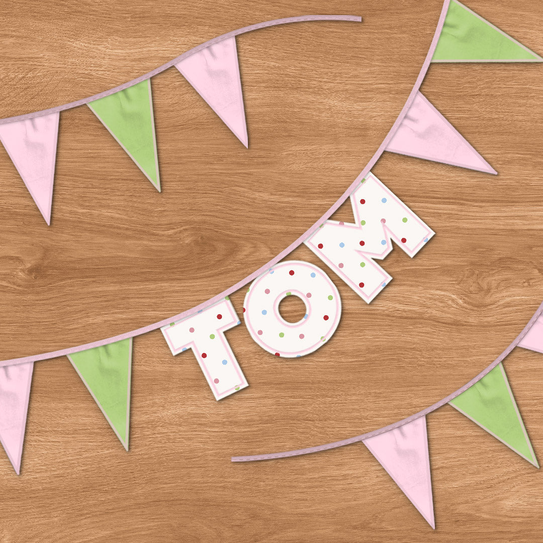 Personalised 3 Letter Name Bunting in Colourful Polka Dot