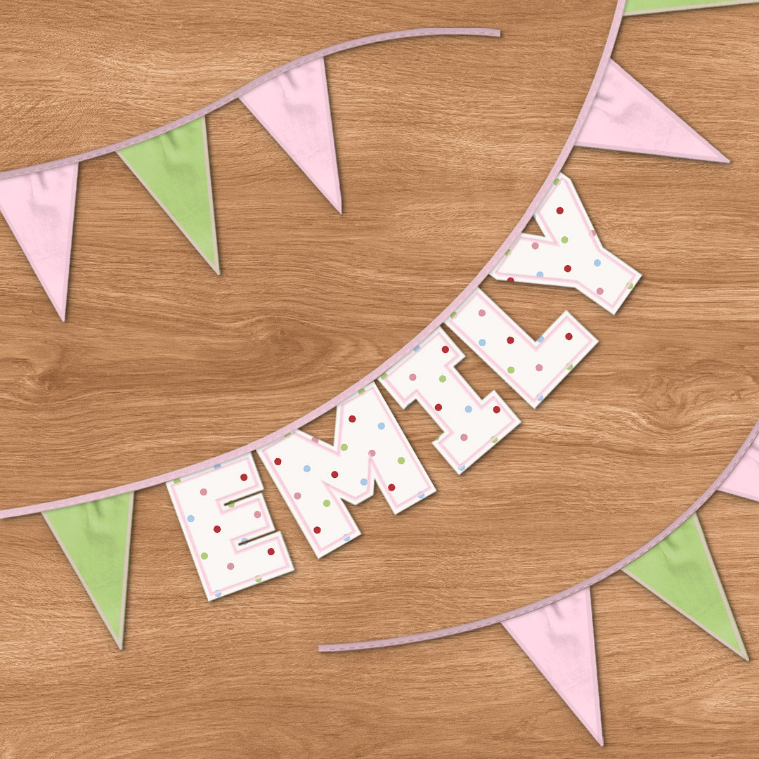 Personalised 5 Letter Name Bunting in Colourful Polka Dot