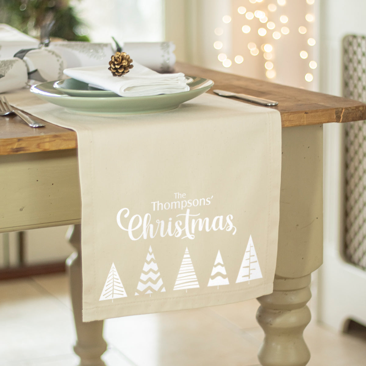 Personalised Natural Christmas Table Runner