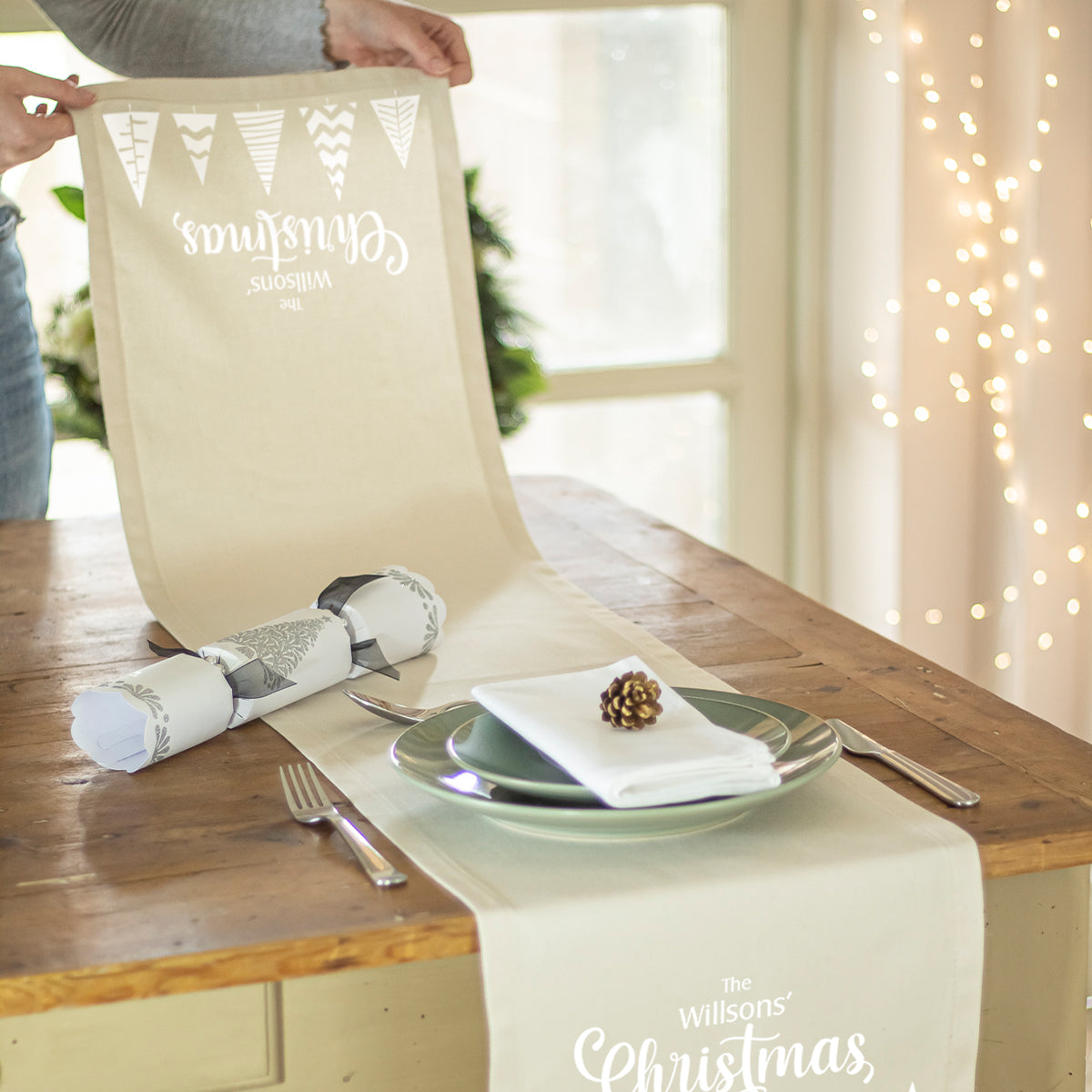 Personalised Natural Christmas Table Runner