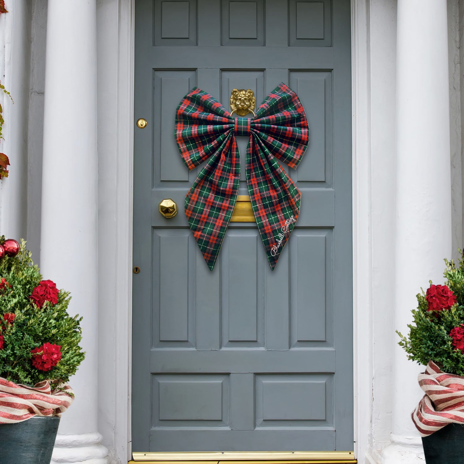 Personalised Christmas Tartan Door Bow