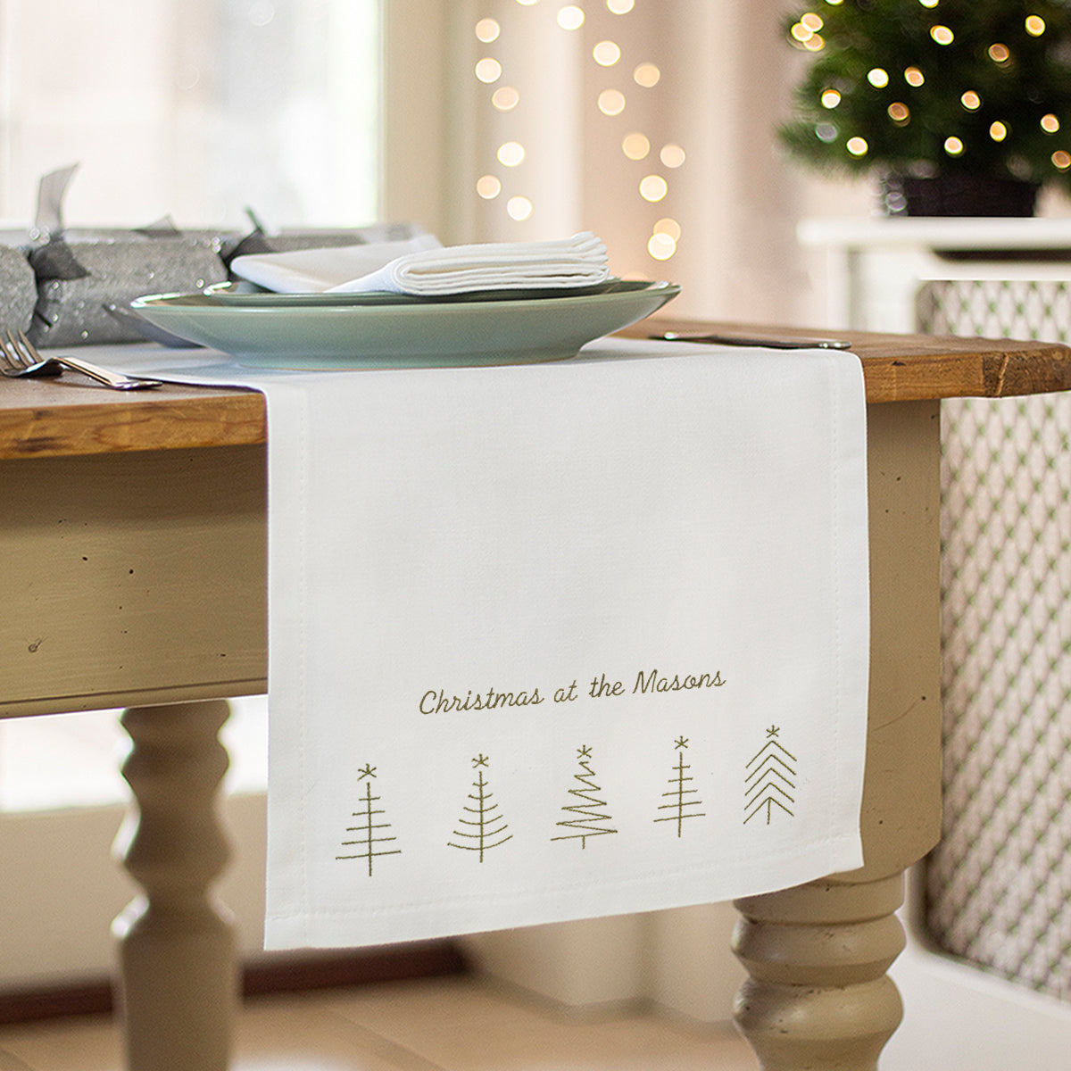 Personalised Embroidered Christmas Trees Table Runner