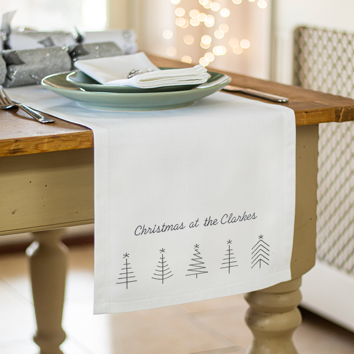 Personalised Embroidered Christmas Trees Table Runner