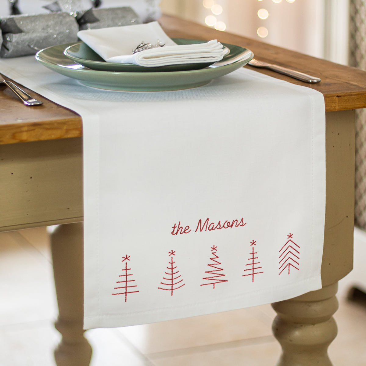 Personalised Embroidered Christmas Trees Table Runner