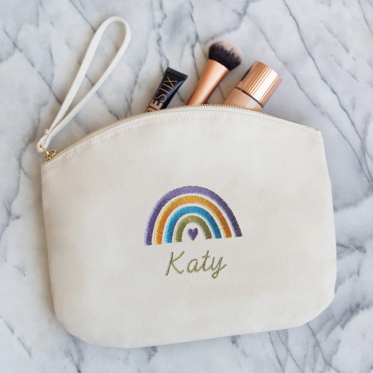 Personalised Embroidered Make Up Bag Rainbow