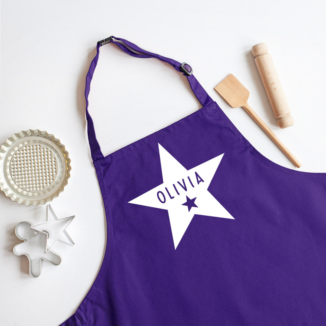 Personalised Child's Star Apron 3-6 Years in Purple