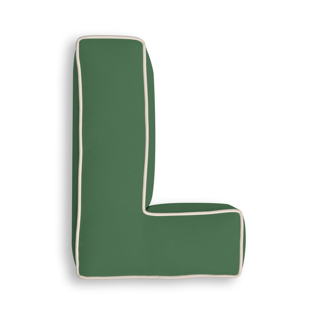 Personalised Letter Cushion 'L' in Forest Green