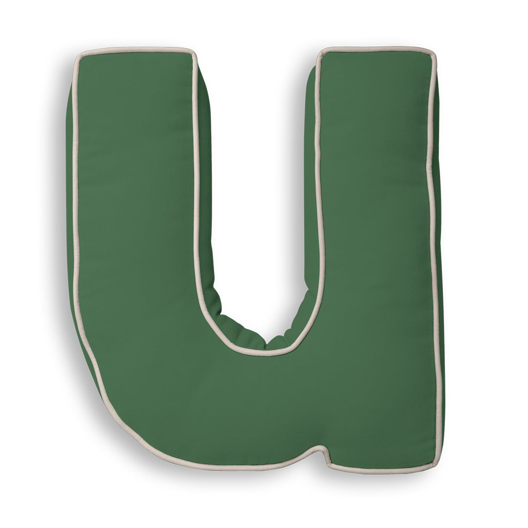 Personalised Letter Cushion 'U' in Forest Green