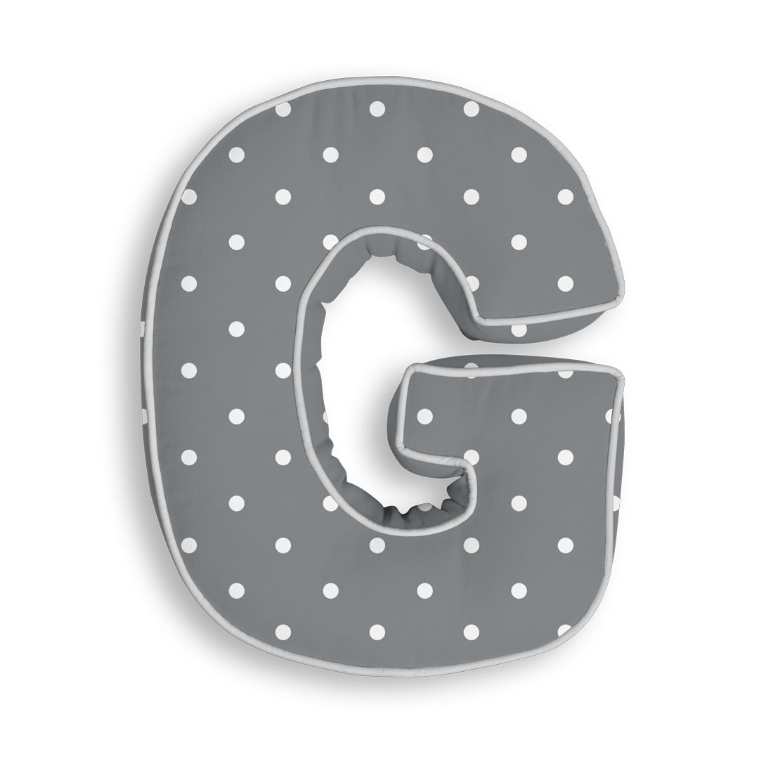 Personalised Letter Cushion 'G' in Grey Polka Dot