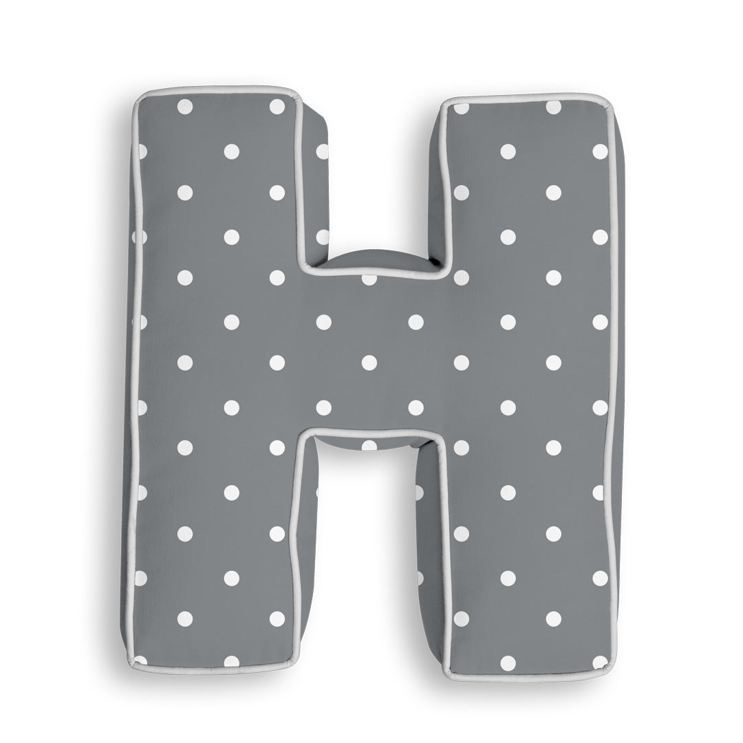Personalised Letter Cushion 'H' in Grey Polka Dot