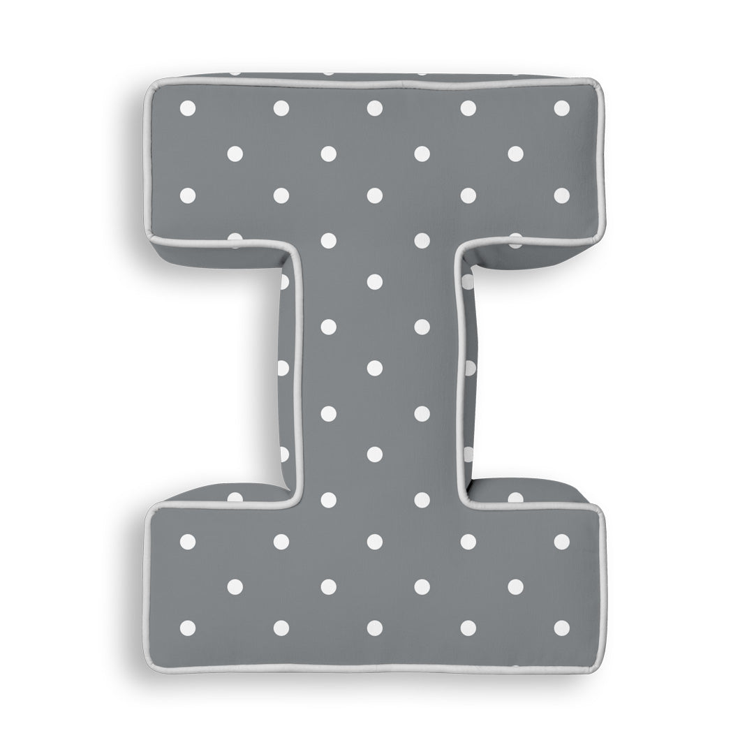 Personalised Letter Cushion 'I' in Grey Polka Dot