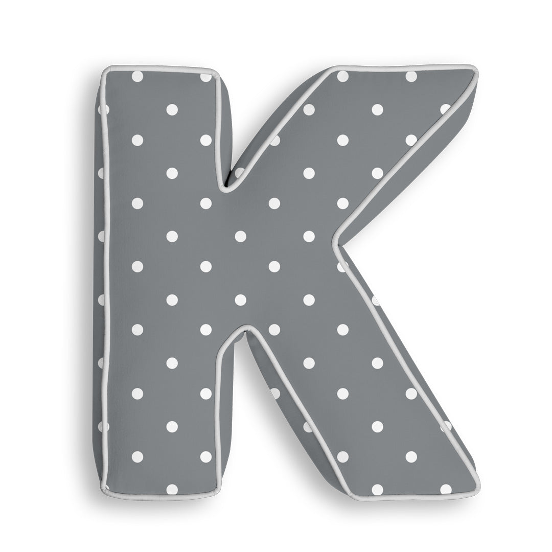 Personalised Letter Cushion 'K' in Grey Polka Dot