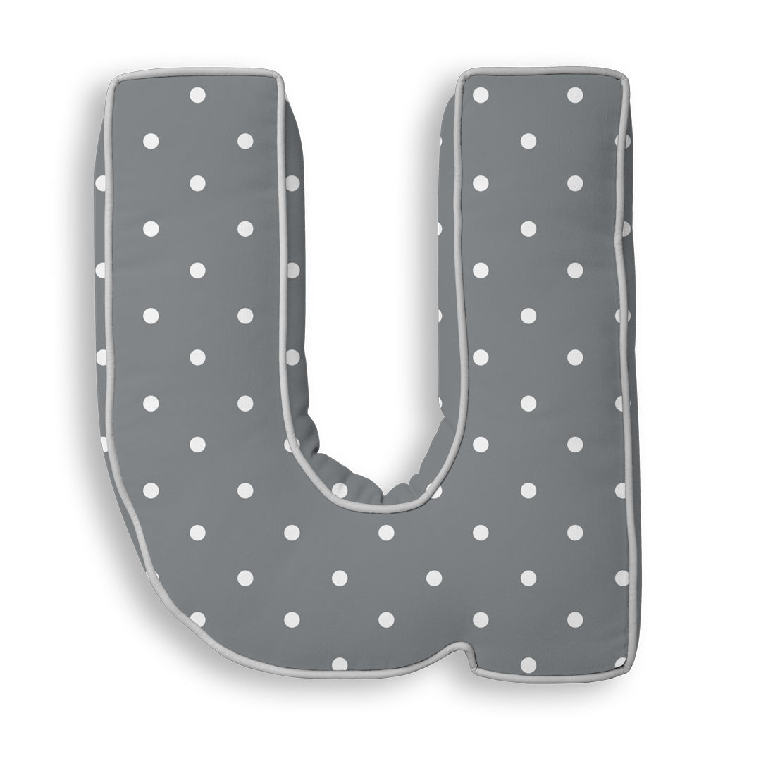 Personalised Letter Cushion 'U' in Grey Polka Dot