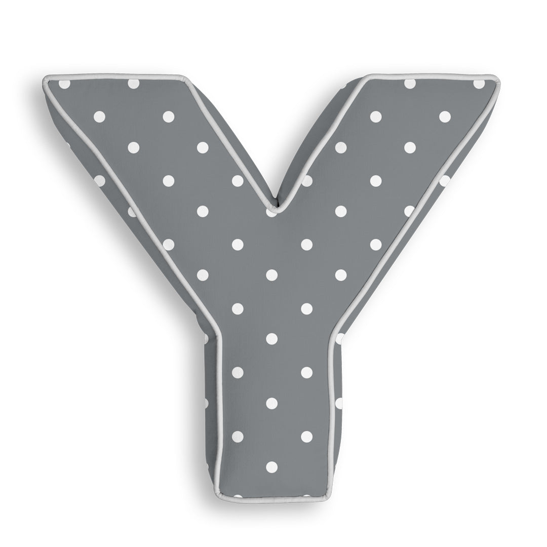 Personalised Letter Cushion 'Y' in Grey Polka Dot