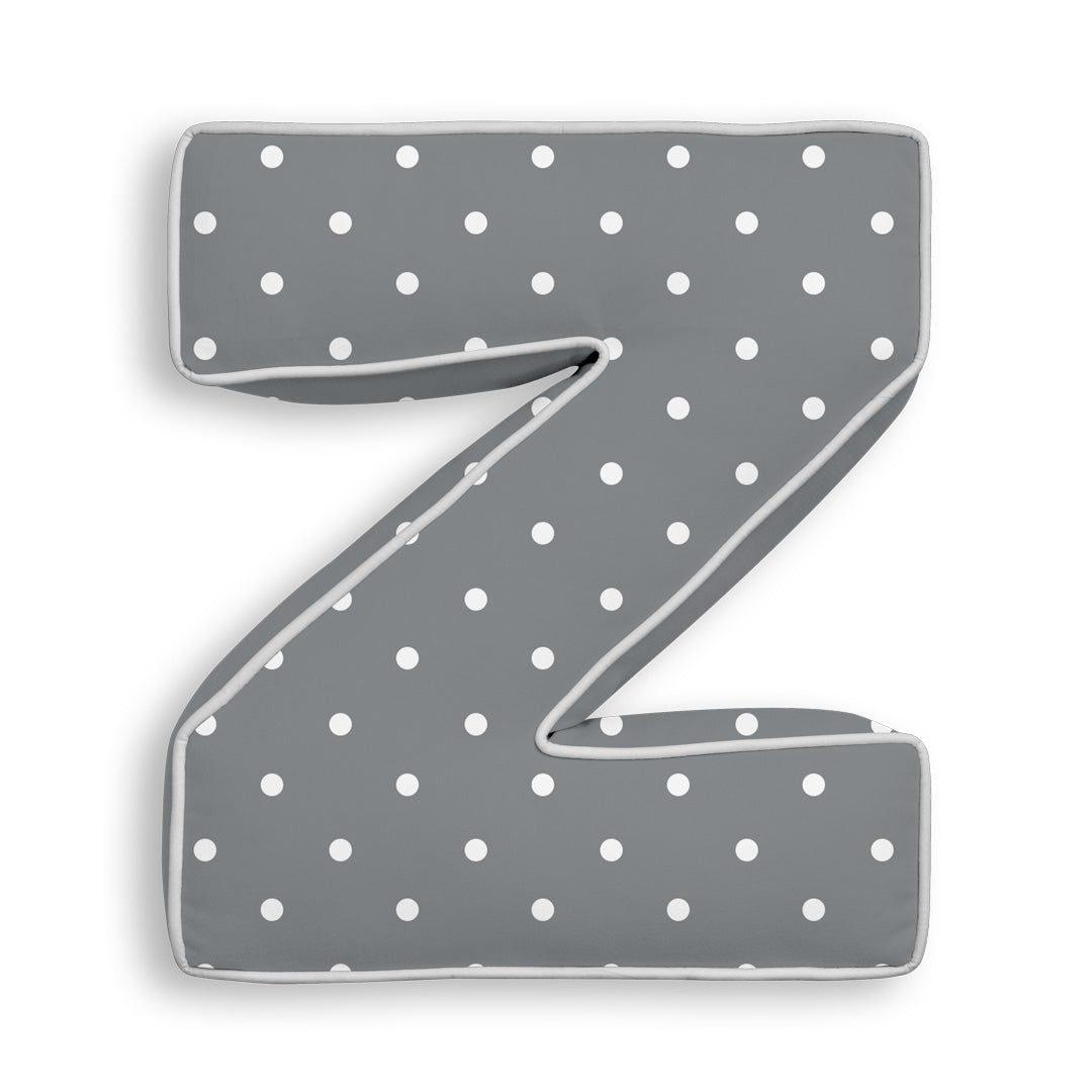 Personalised Letter Cushion 'Z' in Grey Polka Dot