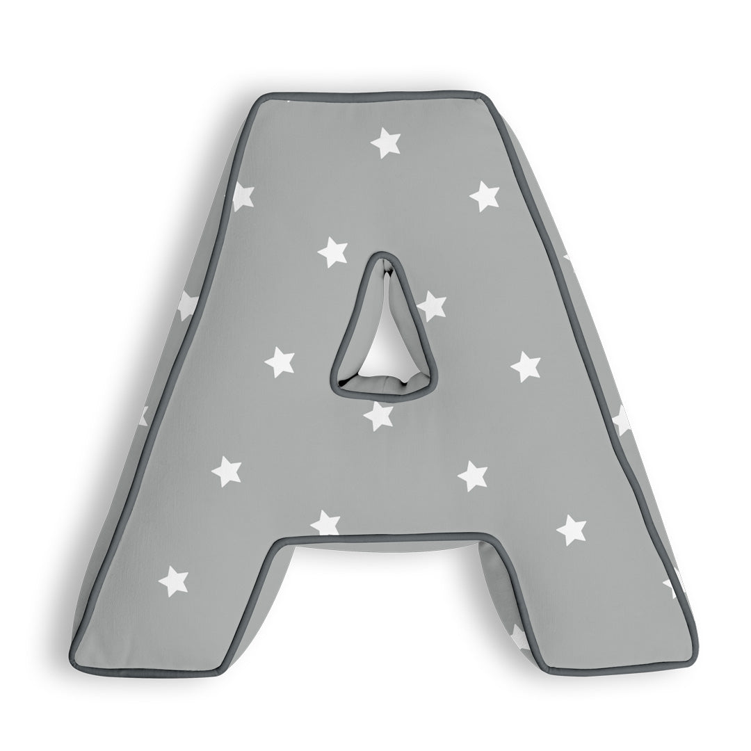 Personalised Letter Cushion 'A' in Grey Stars