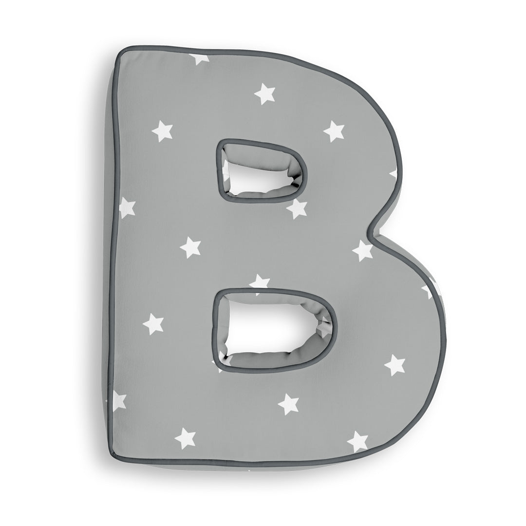 Personalised Letter Cushion 'B' in Grey Stars