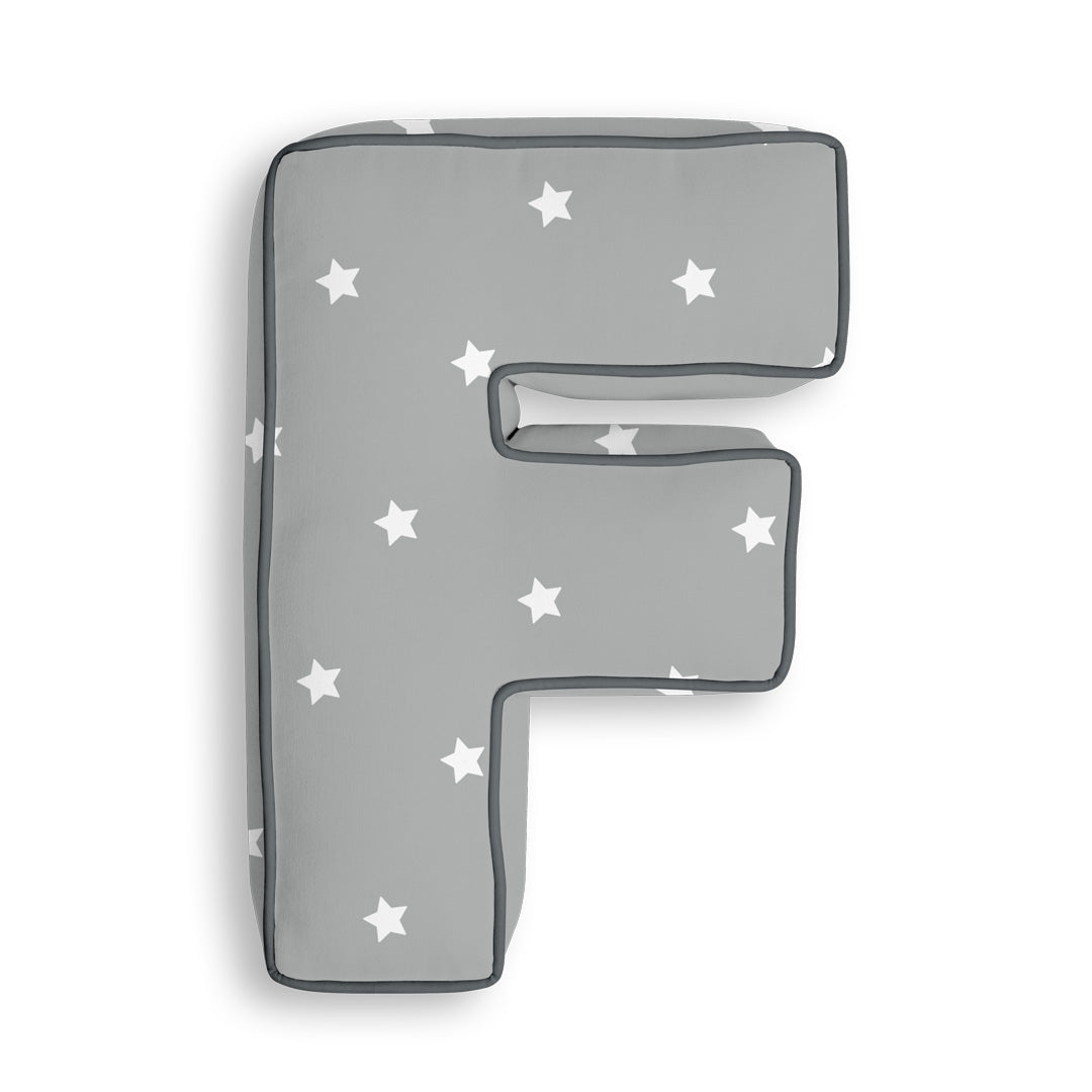 Personalised Letter Cushion 'F' in Grey Stars