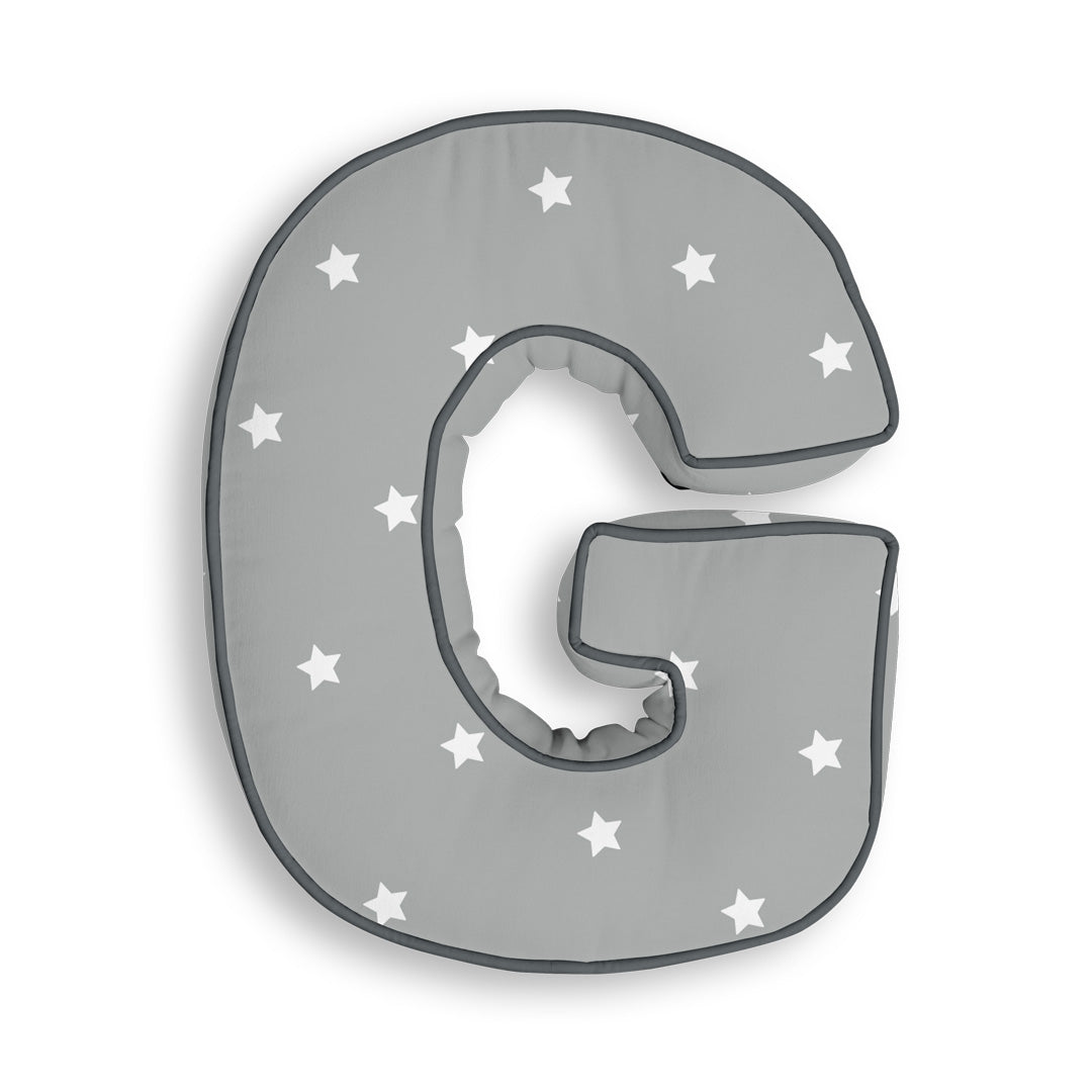 Personalised Letter Cushion 'G' in Grey Stars