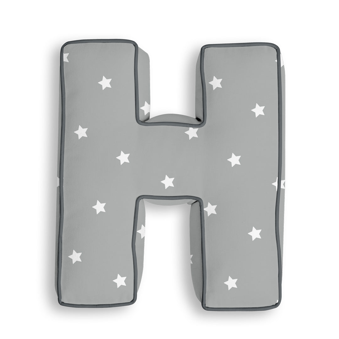 Personalised Letter Cushion 'H' in Grey Stars