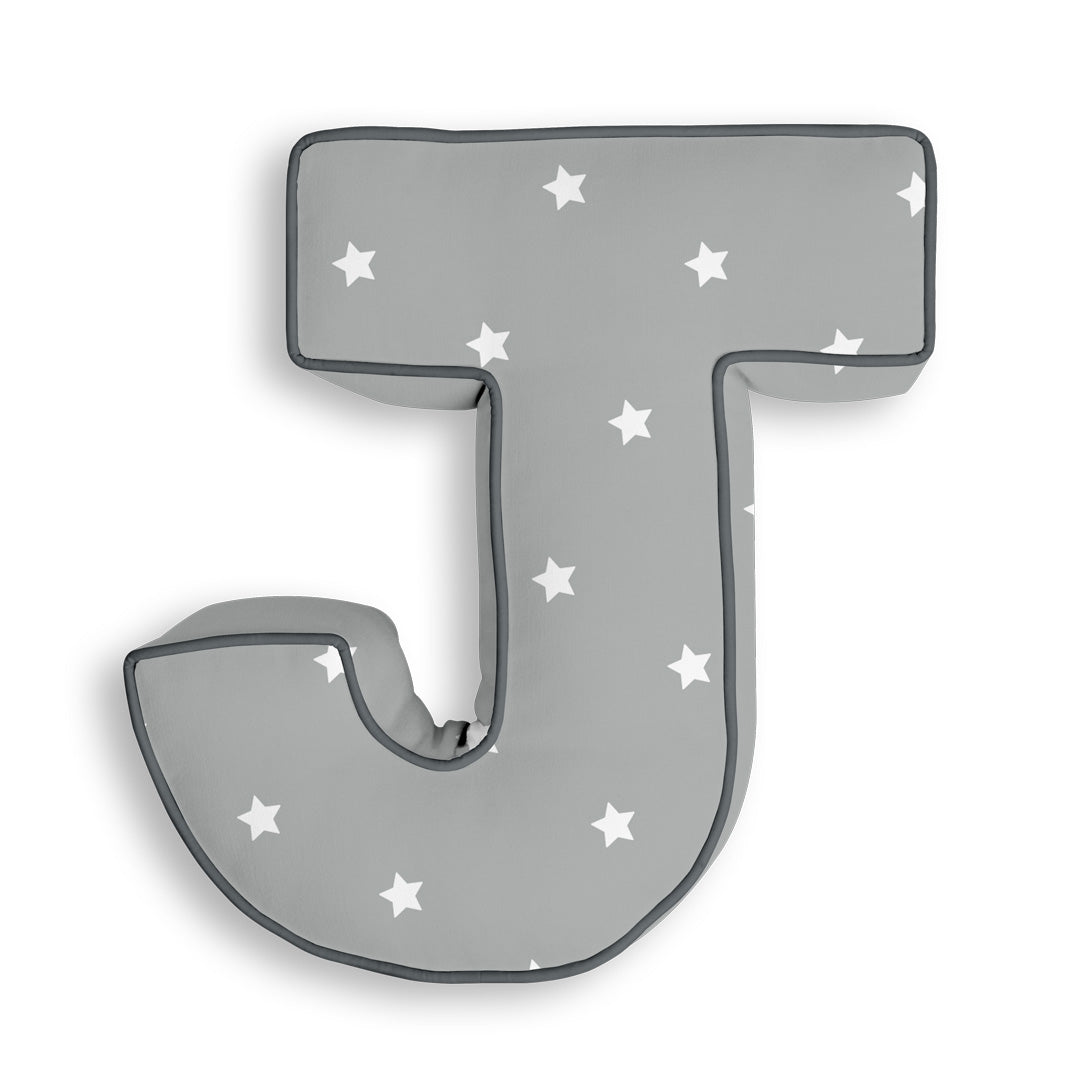 Personalised Letter Cushion 'J' in Grey Stars