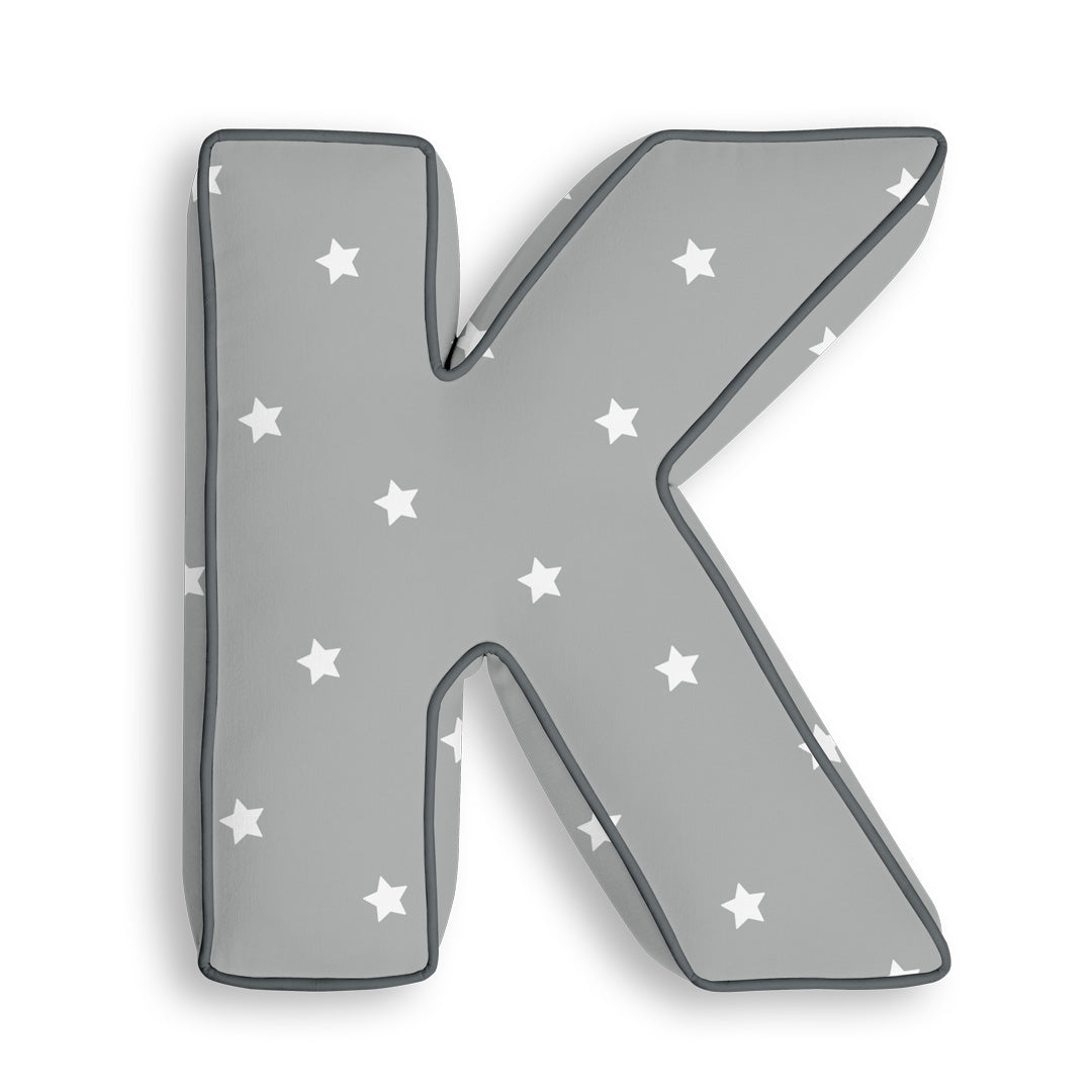 Personalised Letter Cushion 'K' in Grey Stars