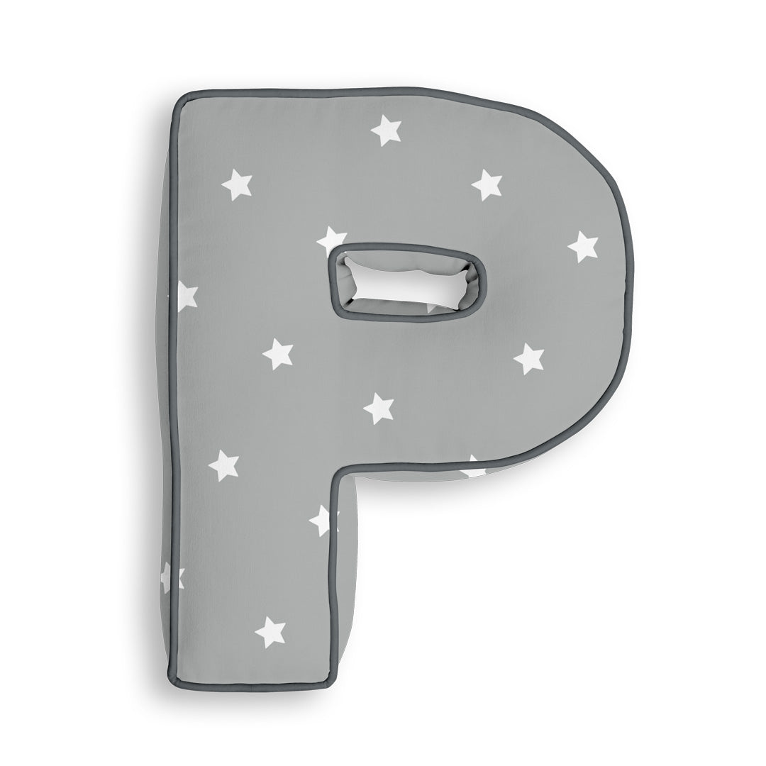 Personalised Letter Cushion 'P' in Grey Stars