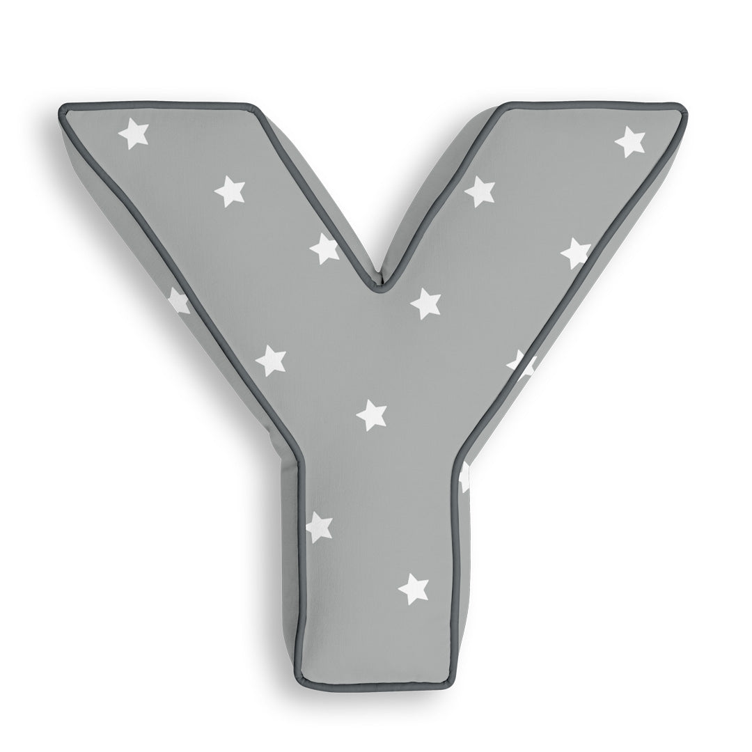 Personalised Letter Cushion 'Y' in Grey Stars