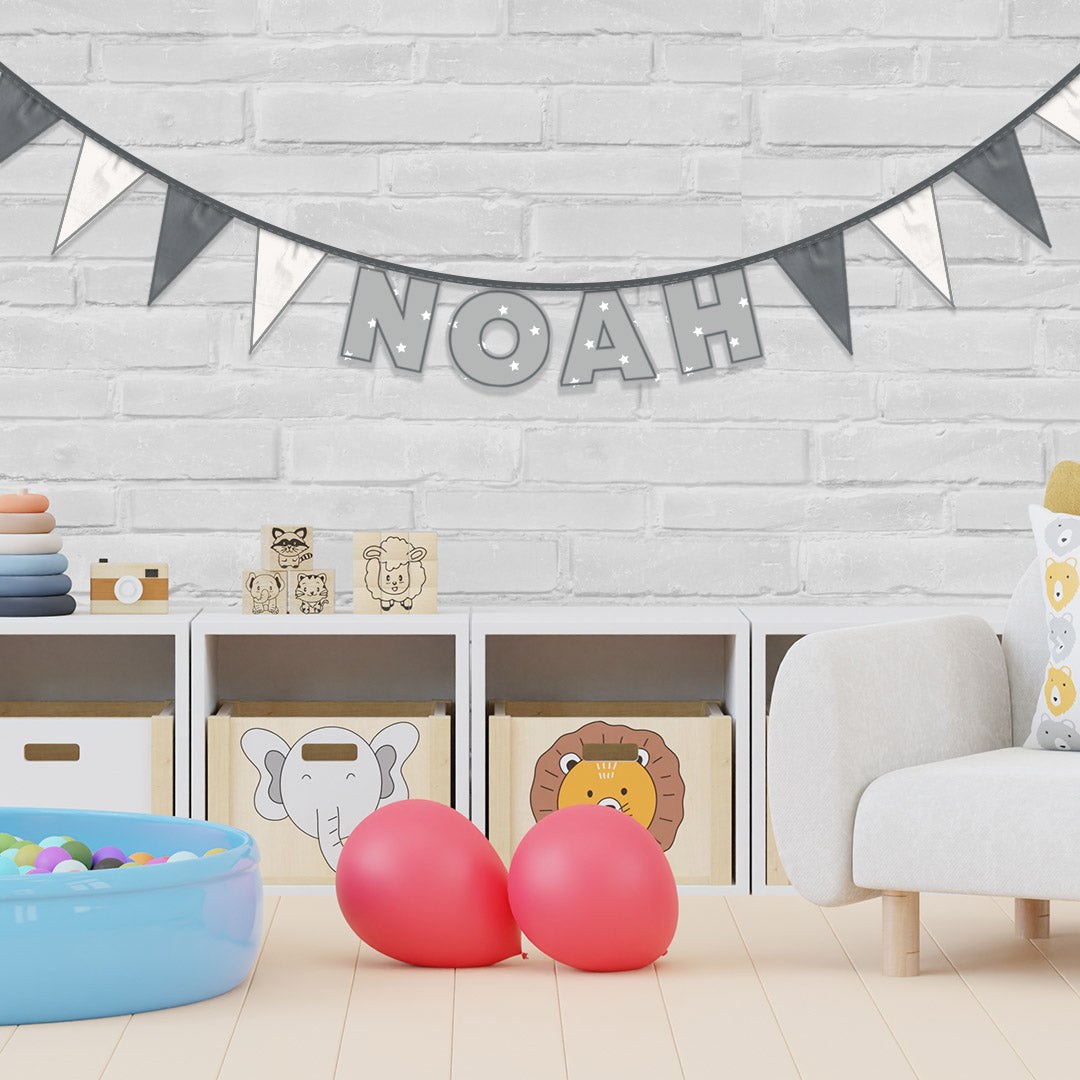 Personalised 4 Letter Name Bunting in Grey Stars