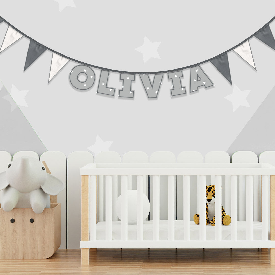 Personalised 6 Letter Name Bunting in Grey Stars